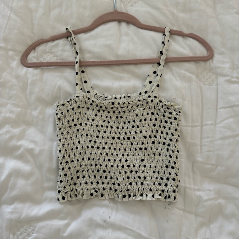 Audrey 3+1 Cream Smocked Crop Polka Dot Tank
